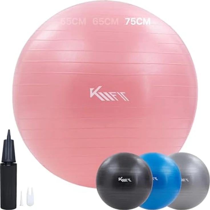KM-Fit Gymnastikball 75cm | Trainingsball mit Luft-Pumpe | Sitzball Büro Anti-Burst | Ball für Fitness, Yoga, Gymnastik, Core Training | Pezziball Yogaball BPA-Frei | Pink – Bild 1