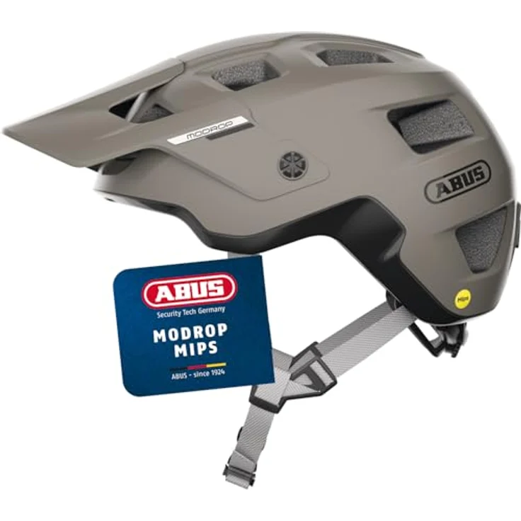 ABUS MTB-Helm MoDrop MIPS - robuster Helm mit Aufprallschutz und individueller Passform für Mountainbiker - Unisex - Grau, M – Bild 1