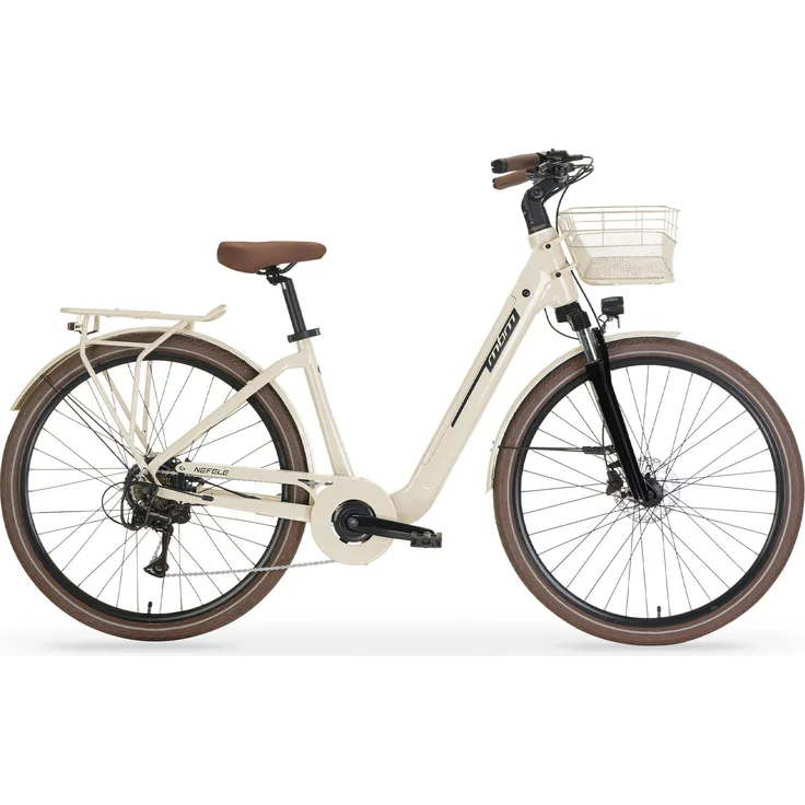 MBM Elektro-Citybike NEFELE, 28 Zoll, creme, mit 250W Motor, 120 km Reichweite, 7-Gang Shimano Schaltung, hydraulischen Scheibenbremsen und LED Beleuchtung