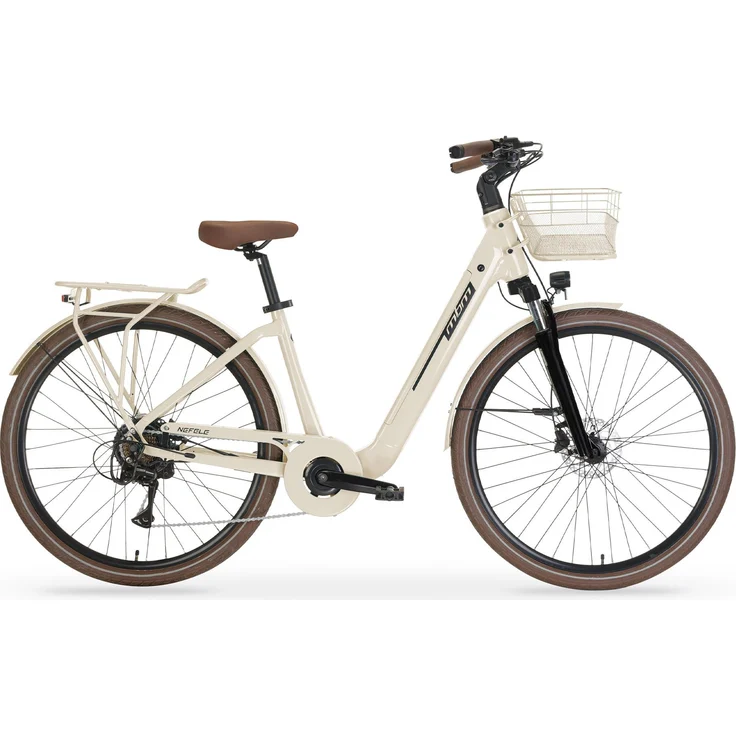 MBM Elektro-Citybike NEFELE, 28 Zoll, creme, mit 250W Motor, 120 km Reichweite, 7-Gang Shimano Schaltung, hydraulischen Scheibenbremsen und LED Beleuchtung