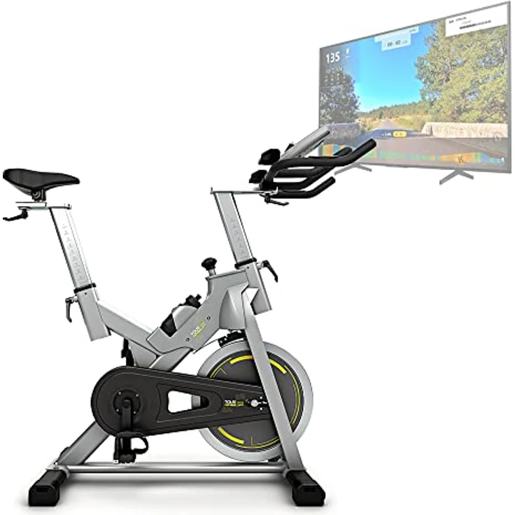 Bluefin Fitness Tour SP Hometrainer Bike | Heimtrainer SP Speed Fahrrad Trainingsfahrrad | Kinomap Smartphone App - Live Video Coaching & Training | Bluetooth | Schwarz & Grau Silber – Bild 1