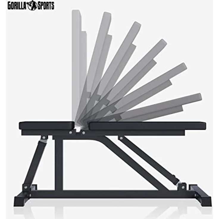 GORILLA SPORTS® Hantelbank - Rückenlehne 7-Fach, Sitz 4-Fach Verstellbar, bis 200 kg Belastbar, Schwarz/Weiß - Trainingsbank, Negativbank, Schrägbank, Fitnessbank, Bench, Flachbank, Fitness, Zuhause – Bild 2
