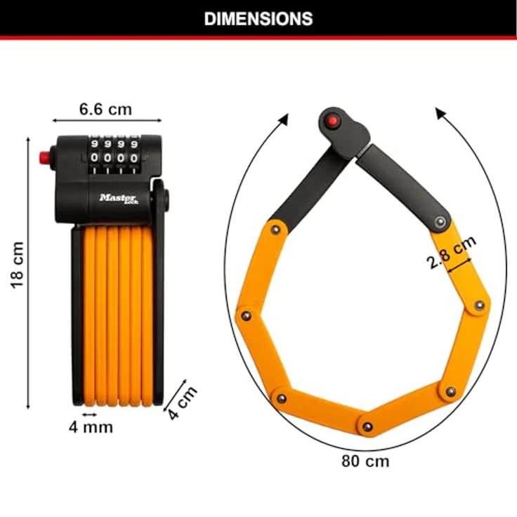 Master Lock 8336EURDPRO, Faltverschluss Veloschloss mit 4-stelligem Kombinationsschloss, 80 cm, gehärteter Stahl mit Polymerbeschichtung – Bild 6