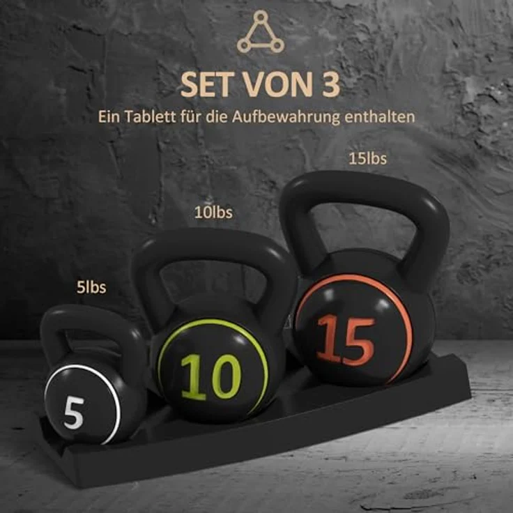 SPORTNOW HOMCOM Kettlebell, 2,2kg, 4,5kg, 6,8kg, 3er Set Kugelgewicht für Gymnastik, Krafttraining, Schwarz – Bild 3