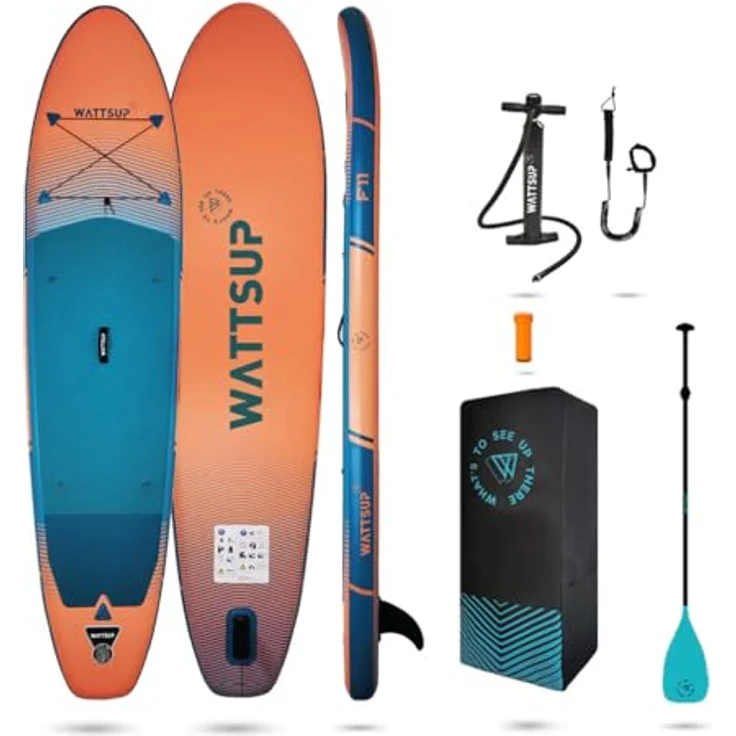 WattSUP F11 SUP Board Stand Up Paddle Surf-Board Paddel ISUP 335x81cm, Kunststoff, Blau / Orange – Bild 2