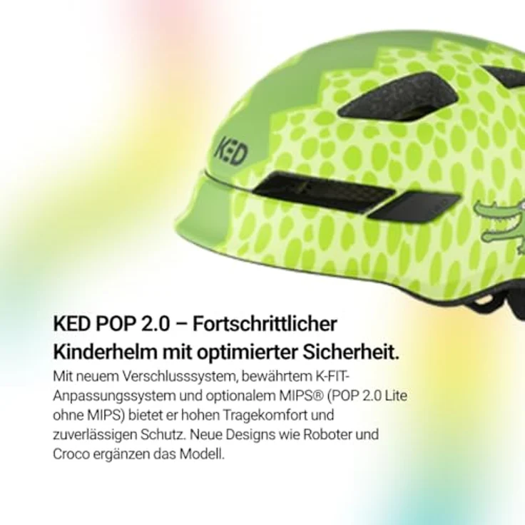 KED Pop II Lite Kinder Fahrradhelm, Ultraleichtes Design mit K-FIT System für sicheren Sitz, Farbe: Green Croco Matt, Größe: 52-56 (M) – Bild 4