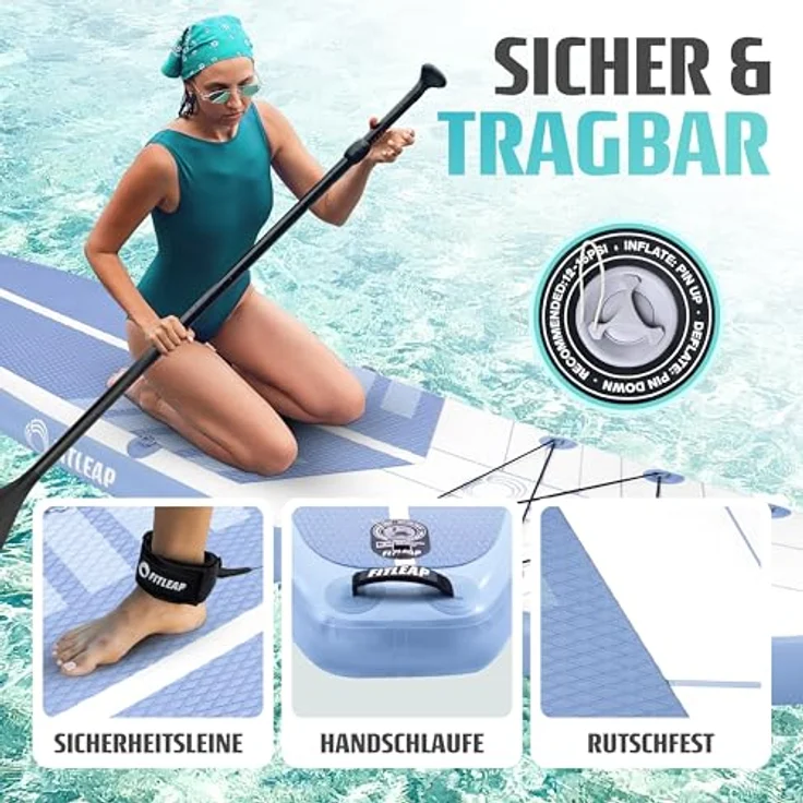 Fitleap Premium Stand Up Paddle Board aufblasbar, SUP Set mit Hochdruckpumpe, verstellbarem Paddel und Rucksack - Ideal für Yoga, Surfen und Wassersport – Bild 5