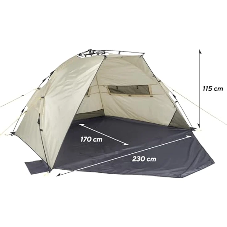 Uquip Speedy Strandzelt und Strandmuschel, 2.50 kg, beige und grau, mit Schnellaufbausystem und stabiler Fiberglasstruktur – Bild 2