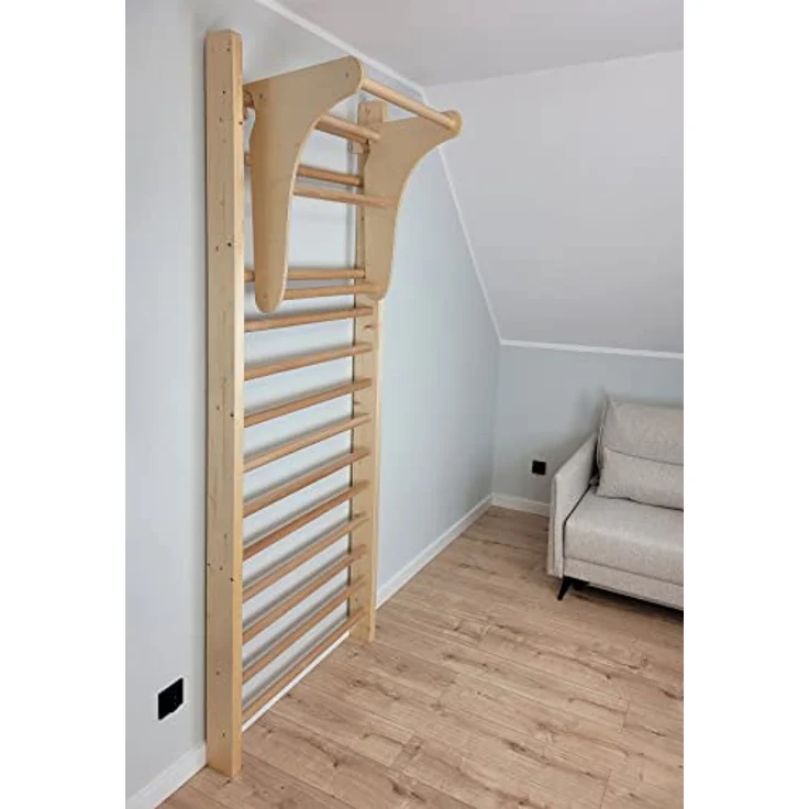 QLS Klimmzugstange aus Holz Reckstange Auflage Klimmzugbügel für Sprossenwand Fitness Gymnastik Korrekturübungen, Holz, maximale Belastung: 100 kg – Bild 3