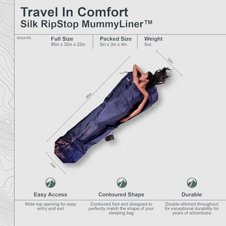 Cocoon MummyLiner Schlafsack, 241 cm, leichter Innenschlafsack aus Ripstop-Seide zur Wärmeerhöhung und Schmutzschutz – Bild 4