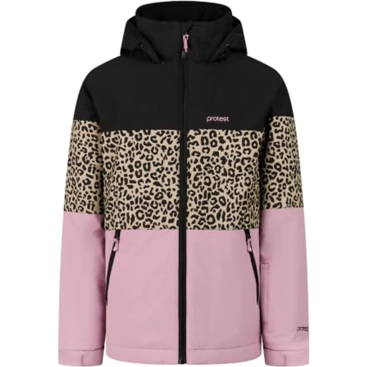 PROTEST Prtdeline Jr, Ski- und Snowboardjacke für Mädchen, wind- und wasserdicht, mit Animal-Print, true black, Größe 140 – Bild 1