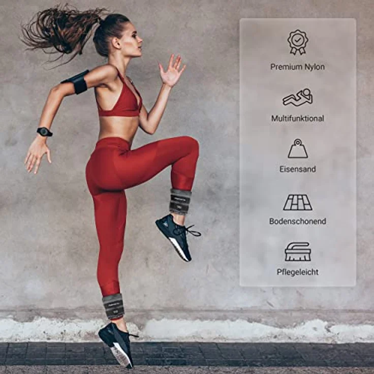 MSPORTS Gewichtsmanschetten Professional -einstellbar- Paar von 0,5-3 kg Fuß- und Hand-Gewichte inkl. Übungsposter + Work Out App GRATIS (0,5 kg - Paar) – Bild 4
