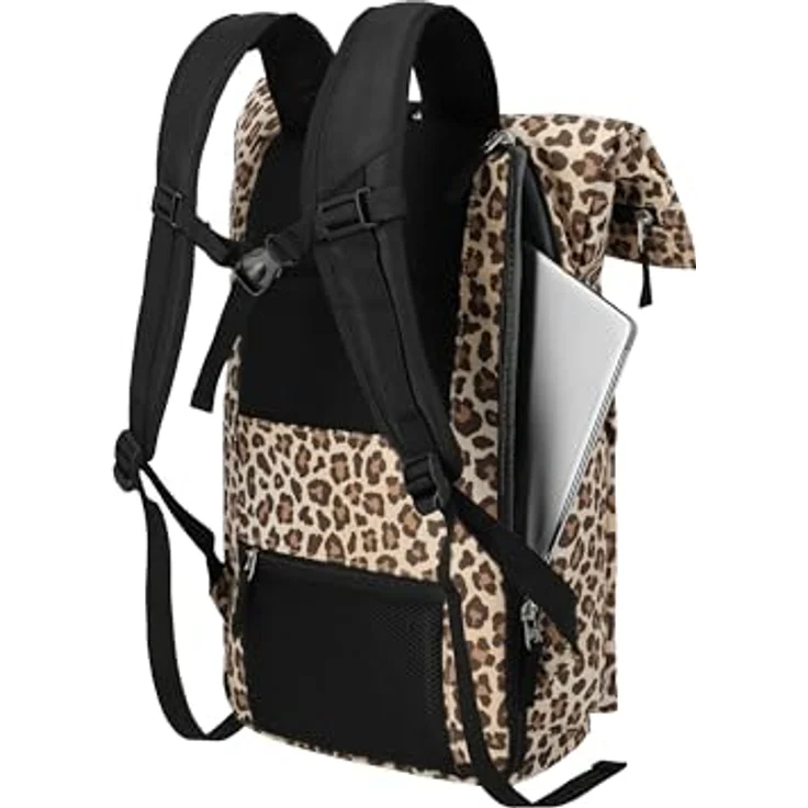 Travelite Handgepäck Rucksack BASICS, Laptop Rucksack 15,6 Zoll mit Rolltop Funktion, 60 cm, 35 Liter, Leopard – Bild 4