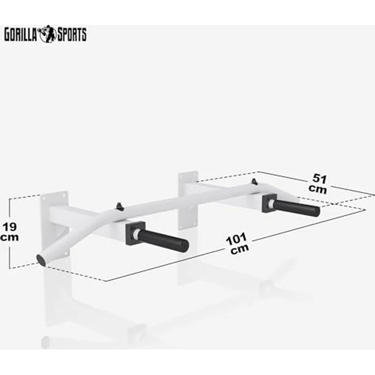 GORILLA SPORTS® Klimmzugstange - Wandmontage, mit 5 rutschfeste Griffe, bis 350 kg Belastbar, aus Stahl, inkl. Montageanleitung und Schrauben, Schwarz/Weiß - Pull Up Bar, Klimmzug Stange, Dip Bar – Bild 3