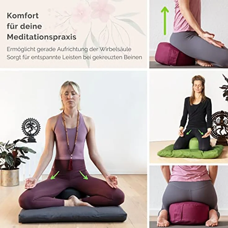 Bodhi Meditationskissen Rondo ECO | Yogakissen mit Bio Dinkelfüllung | Bezug aus 100% Baumwolle | Waschbarer Bezug mit praktischer Trageschlaufe | Höhe 20 cm (aubergine) - Preisvergleich – Bild 4