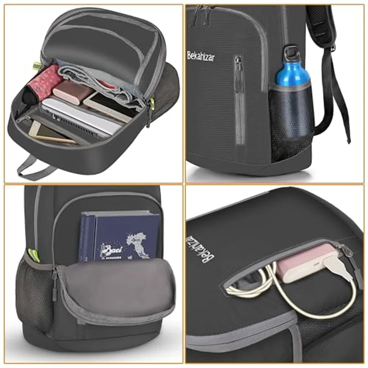 Bekahizar 20L Faltbarer Rucksack, ultraleicht und wasserfest für Herren, Damen und Kinder, ideal für Outdoor-Aktivitäten, schwarz – Bild 4