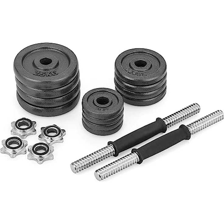 Gymtek Gusseisen Hantel Set mit Sternverschlüsse - 20kg Hanteln - Verchromten Hantelstange, Kurzhantel Set, Gewichte Hantel, Verstellbare Hanteln - schwarz – Bild 2