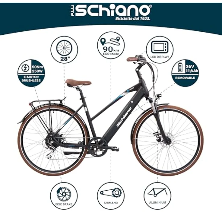 Schiano E-Bike Trekking E-Voke, 28 Zoll, 8-Gang, 418 Wh, schwarz – Bild 2