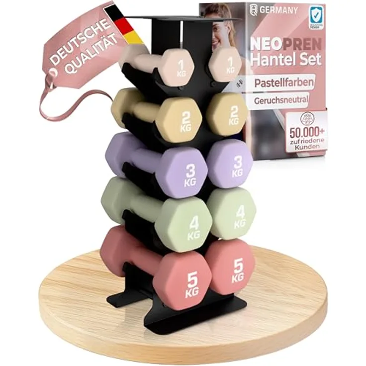 HQ Germany® Hanteln Set, 30kg Gesamtgewicht, geruchsfreie Neopren-Beschichtung in Pastellfarben, 10 Stück für Home-Workout