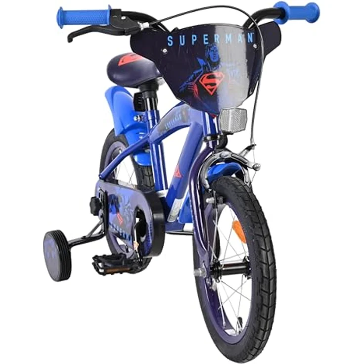 Volare Superman, Kindervelo 14 Zoll, stabiler Metallrahmen, dunkelblau, mit Handbremse und abnehmbaren Stützrädern – Bild 12