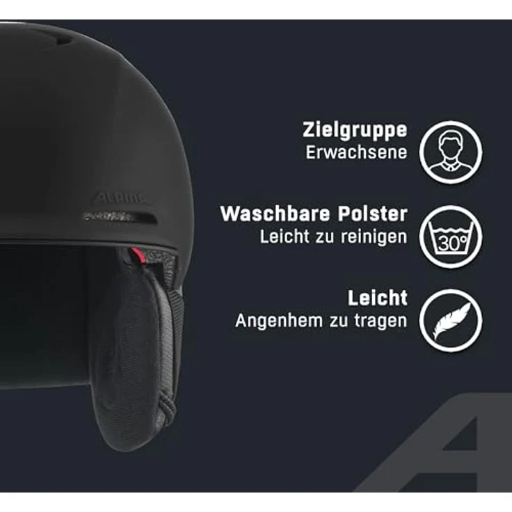 ALPINA BRIX Skihelm für Erwachsene, individuell verstellbar, herausnehmbares Innenfutter, stoßabsorbierend, Black matt, M (55-59 cm) – Bild 3