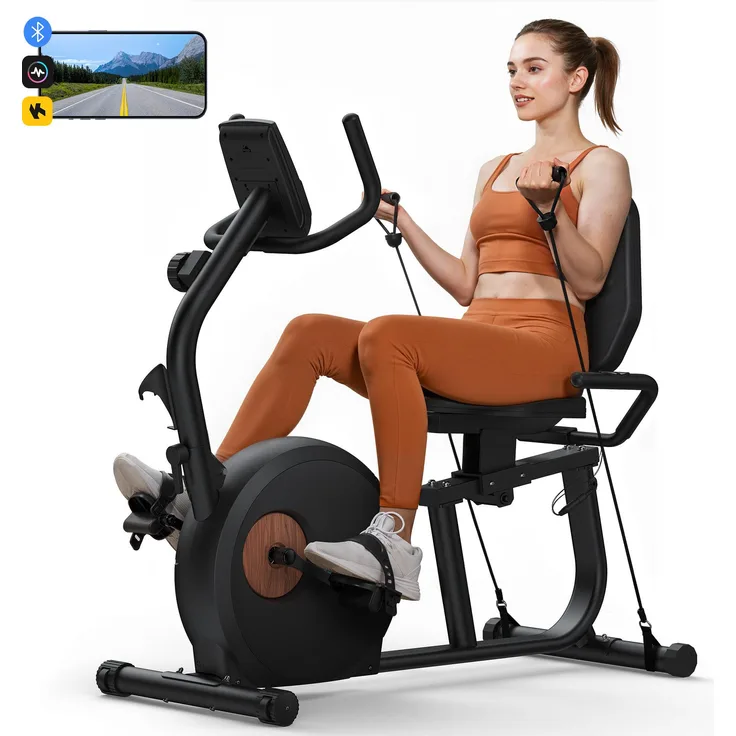 Merach Liege-Ergometer, Heimtrainer mit 8 Widerstandsstufen, Bluetooth, APP, LCD-Display, bis 158kg, inkl. Tablet-Halter, leise