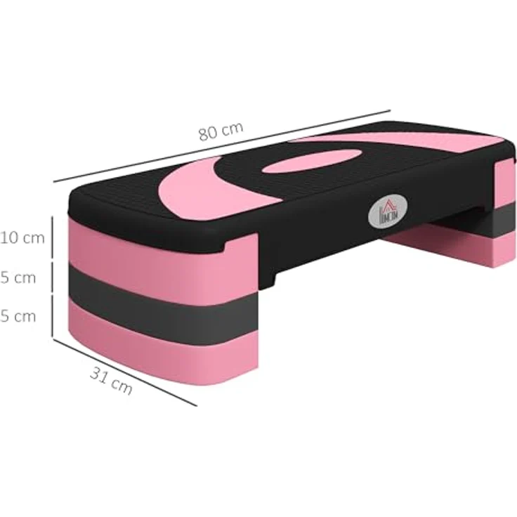 HOMCOM Stepper höhenverstellbar, Aerobic-Stepper mit 3 Stufen, rutschfester Oberfläche, für Indoor und Outdoor, Schwarz-Rosa-Grau – Bild 6