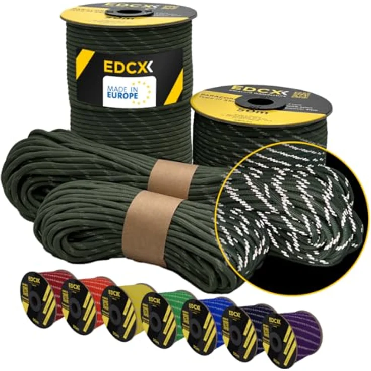 EdcX Paracord 550 Typ III 4 mm, reißfest bis 250 kg, 7 Kern-Stränge, 100% Nylon, 35+ Farben, verfügbar in 10/15/30/50/100/300 m | Survival-Seil, Fallschirmschnur, Zeltleine | Made in EU – Bild 1