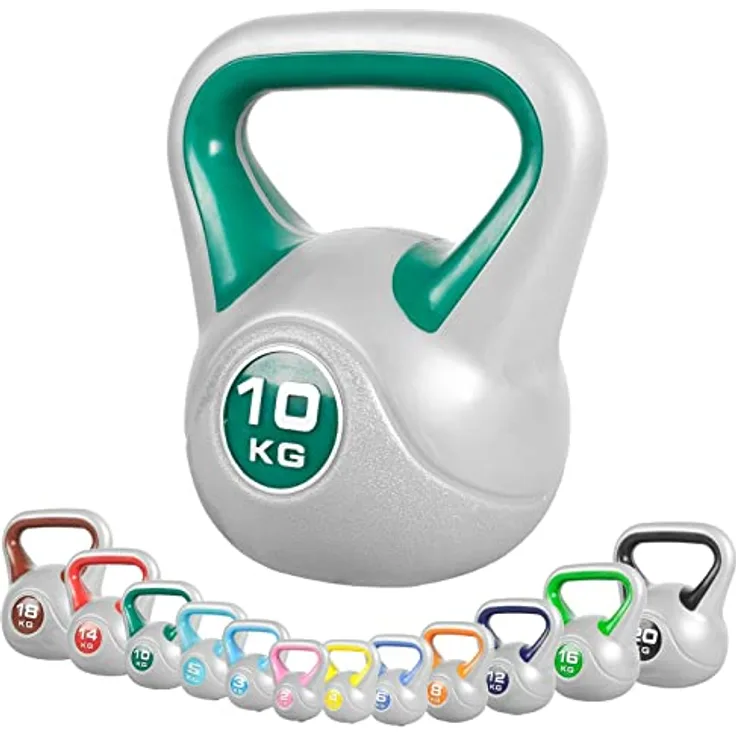 GORILLA SPORTS® Kettlebell - 2kg, 3kg, 4kg, 5kg, 6kg, 8kg, 10kg, 12kg, 14kg, 16kg, 18kg, 20kg Gewichte, Einzeln/Set, mit/ohne Ablage, Kunststoff - Kugelhantel, Schwunghantel, Kugelgewicht