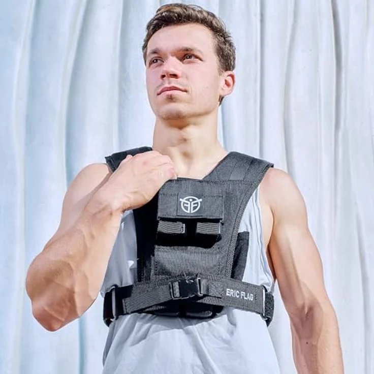 Eric Flag - Gewichtsweste 20kg oder 10kg, Herausnehmbare Metall-Gewichte, Verstellbare Trainingsweste für Crosstraining, Krafttraining, Calisthenics und Gym, Hochwertige Weight Vest Damen & Herren – Bild 2
