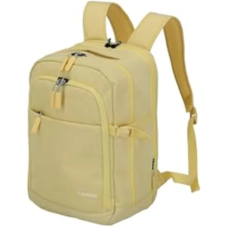 Travelite KICK OFF Handgepäck Rucksack, Kabinenrucksack mit Dehnfalte + Aufsteckfunktion, Laptopfach 13 Zoll, 40 cm, 20-23 Liter, Gelb