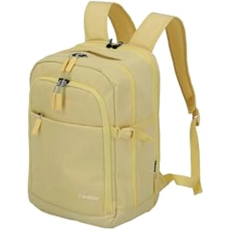 Travelite KICK OFF Handgepäck Rucksack, Kabinenrucksack mit Dehnfalte + Aufsteckfunktion, Laptopfach 13 Zoll, 40 cm, 20-23 Liter, Gelb – Bild 1