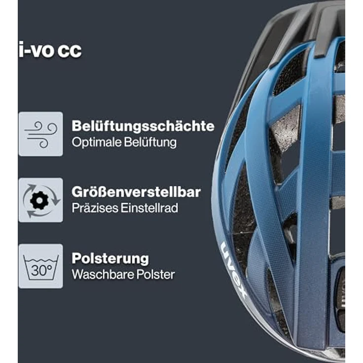 Uvex Sports i-vo cc, Velohelm für 56 - 60 cm, Deep Space matt, mit integrierter Sonnenblende und 24 Belüftungsöffnungen – Bild 2