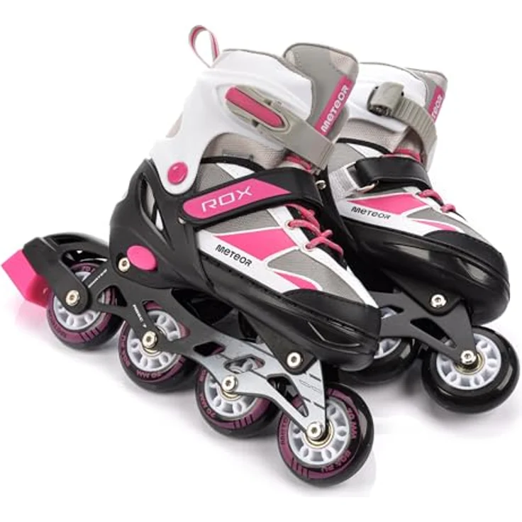 Meteor ROX Inlineskates Kinder, Rollschuhe in M 34-37, rosa/grau, mit Aluminiumrahmen, ABEC-7-Lager und höhenverstellbarer Schale – Bild 4