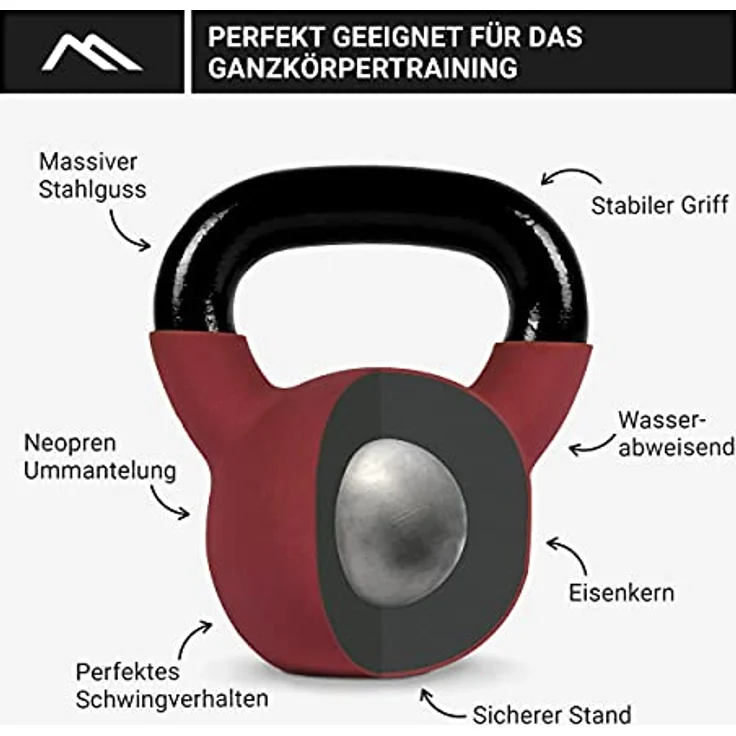 MSPORTS Kettlebell Neopren 2 – 30 kg inkl. Übungsposter Kugelhantel (30 kg - Bordeaux) - Studioqualität, Metallkern, hochwertiges Neopren, inkl. Übungsposter – Bild 2