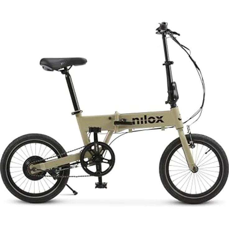 Nilox Ebike J2, Faltbares Elektrofahrrad mit 36 V/250 W Motor, bis zu 30 km Reichweite, 25 km/h, 16" Reifen, Sand