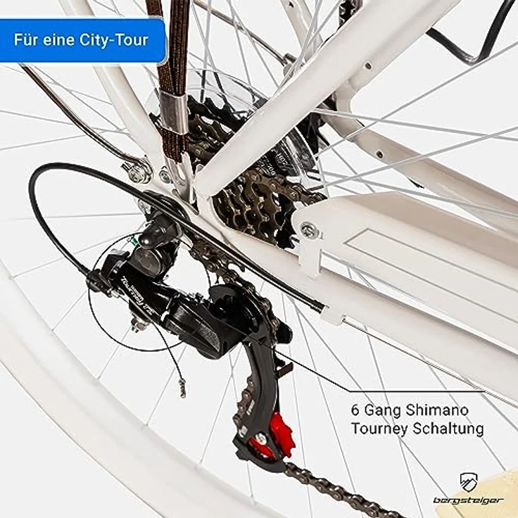 Bergsteiger Marseille 26 Zoll Damenfahrrad, Korb aus Rattan, Retro-Design, 6 Gang Schaltung, Damen-Citybike in Schwarz – Bild 2