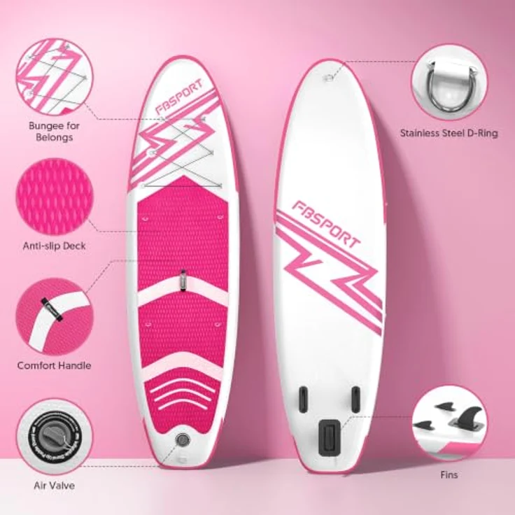 FBSPORT Aufblasbares SUP Board, Stand Up Paddling Board, 15CM dick, pink, inkl. verstellbarem Aluminium SUP Paddel und Pumpe – Bild 3