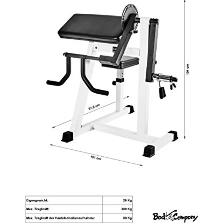 Bad Company Bizeps / Trizeps Curl Maschine mit Hantel-Ablage für bis zu 80 Kg Hantelscheiben 30/31 und 50/51 mm I BCA-21 – Bild 2
