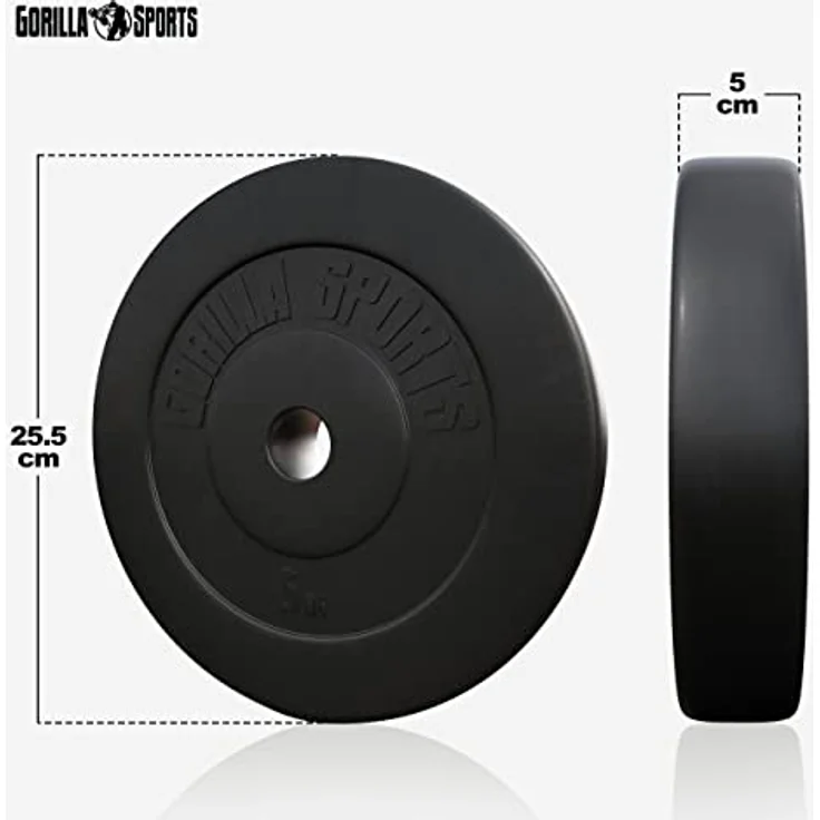 GORILLA SPORTS® Hantelscheiben - Einzeln/Set, 1,25kg, 2,5kg, 5kg, 7,5kg, 10kg, 15kg, 27,5kg, 30kg Gewichte, 30mm Bohrung, aus Kunststoff - Gewichtsscheiben, Hantelscheiben-Set, Hanteln – Bild 3
