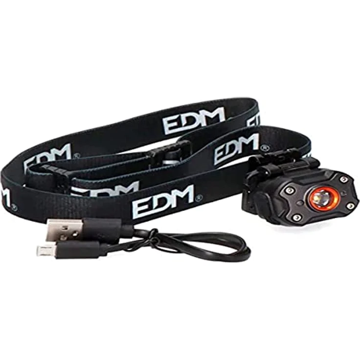 EDM 8-W-Stirnlampe 36417, 5 Modi, USB Typ C wiederaufladbar, 400lm Turbo-Modus, Aluminiumgehäuse, inkl. Farbbänder – Bild 2