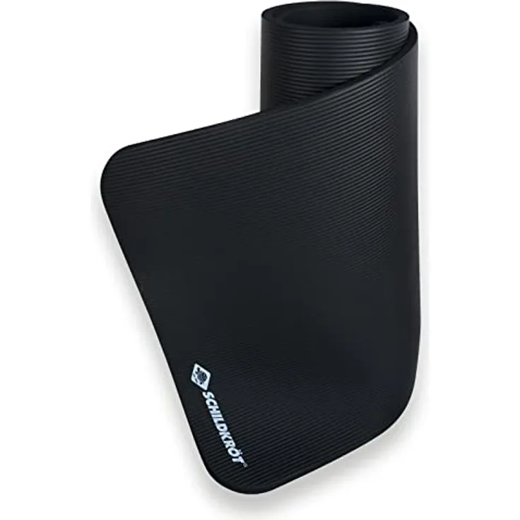 Schildkröt Fitnessmatte 15mm, Schwarz, 180 x 61cm - Synthetikkautschuk, inkl. Transport-Gurtband