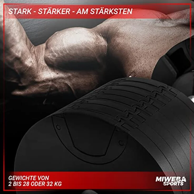 Miweba Sports Hantel VH200 | 𝐏𝐫𝐨𝐟𝐢 Hanteln - Verstellbare Kurzhantel - Kurzhantel Set - Kurzhanteln - Stahl Hantelscheiben - Ergonomischer Griff - Kurzhantelset - Dumbbell (VH200 Hante 28.0 Kg) – Bild 2