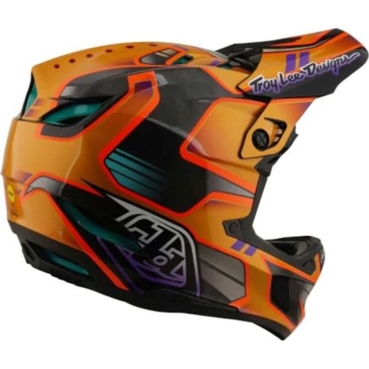 Troy Lee Designs D4 Carbon Downhillhelm, MIPS® C2 Schutzsystem, UD-Carbonfaser-Schale, anatomische 3D-Wangenpolster, orange, Größe M – Bild 3