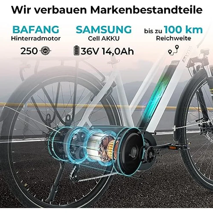 AsVIVA E-Bike CityBike B15_FBA in Weiß, Elektrofahrrad mit extra starkem Akku und Hinterradmotor, Damen & Herren Trekking E-Bike mit LCD Display – Bild 3