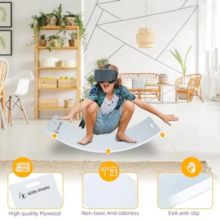 CCLIFE Balance Board aus Holz, Wackelbrett für Kinder ab 3 Jahren mit EVA-Anti-Rutsch-Pads, 85x30 cm, Montessori Spielzeug, maximal belastbar bis 80 kg – Bild 4