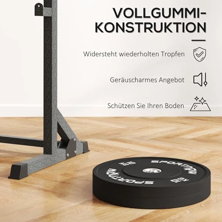 SPORTNOW Hantelscheiben 2er-Set, 2 x 10kg Gummigewichte mit Ø 50 mm Bohrung, Schwarz, für Olympiastangen – Bild 3