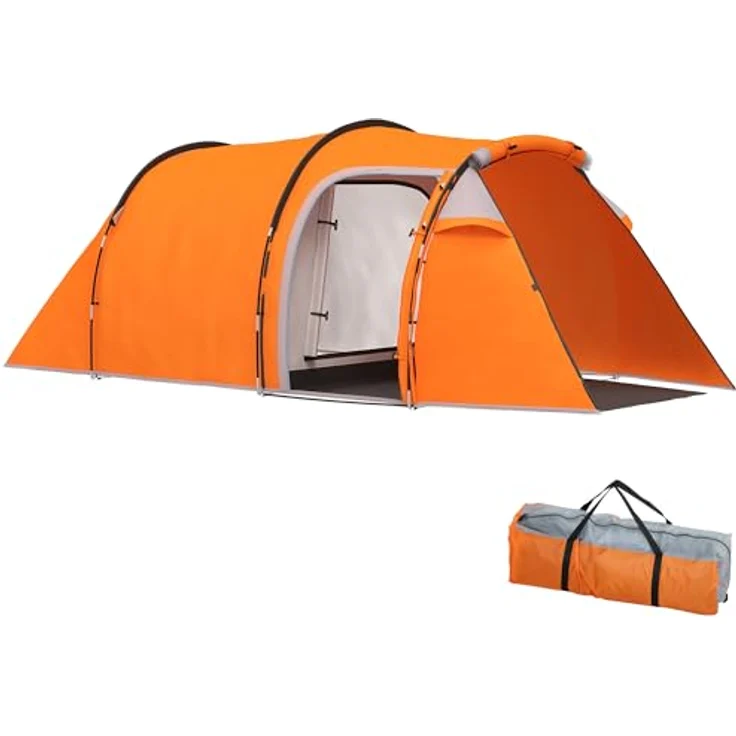 Outsunny Tunnelzelt für 2-3 Personen, wasserdichtes Campingzelt mit Vorraum, 2000mm Wassersäule, orange – Bild 1