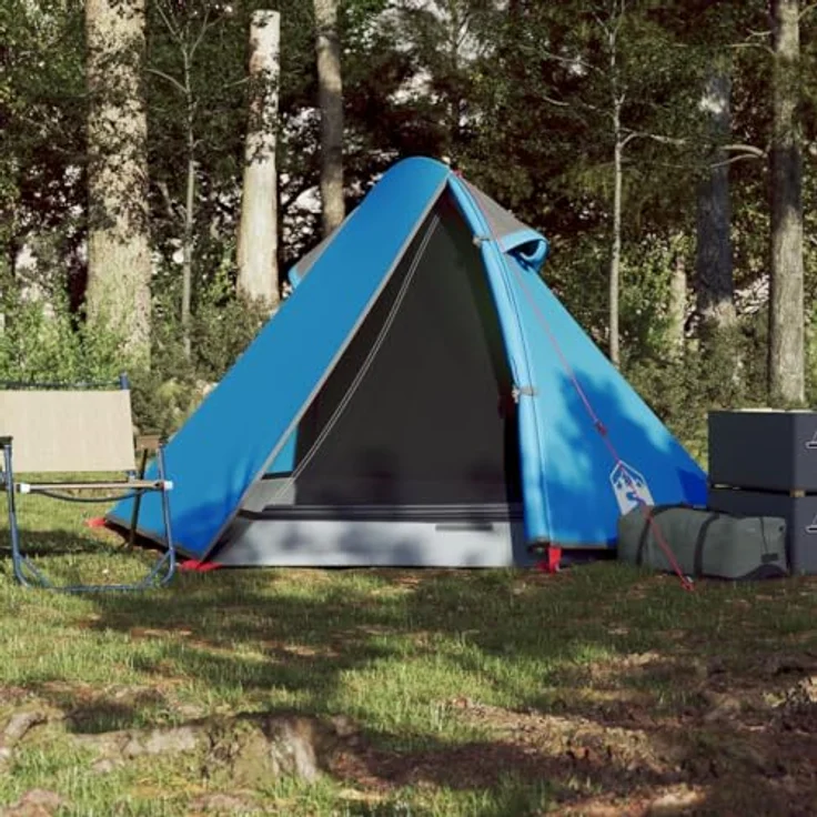 vidaXL Kuppelzelt, Campingzelt für 2 Personen Wasserdicht, mit Abnehmbarem Überzelt, Leicht Tragbar, Blau – Bild 4