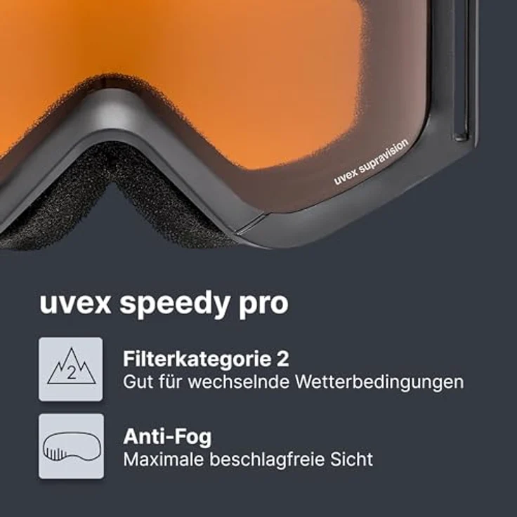 Uvex speedy pro - Skibrille für Kinder - kontrastverstärkend - vergrößertes, beschlagfreies Sichtfeld - Schwarz - one size – Bild 2